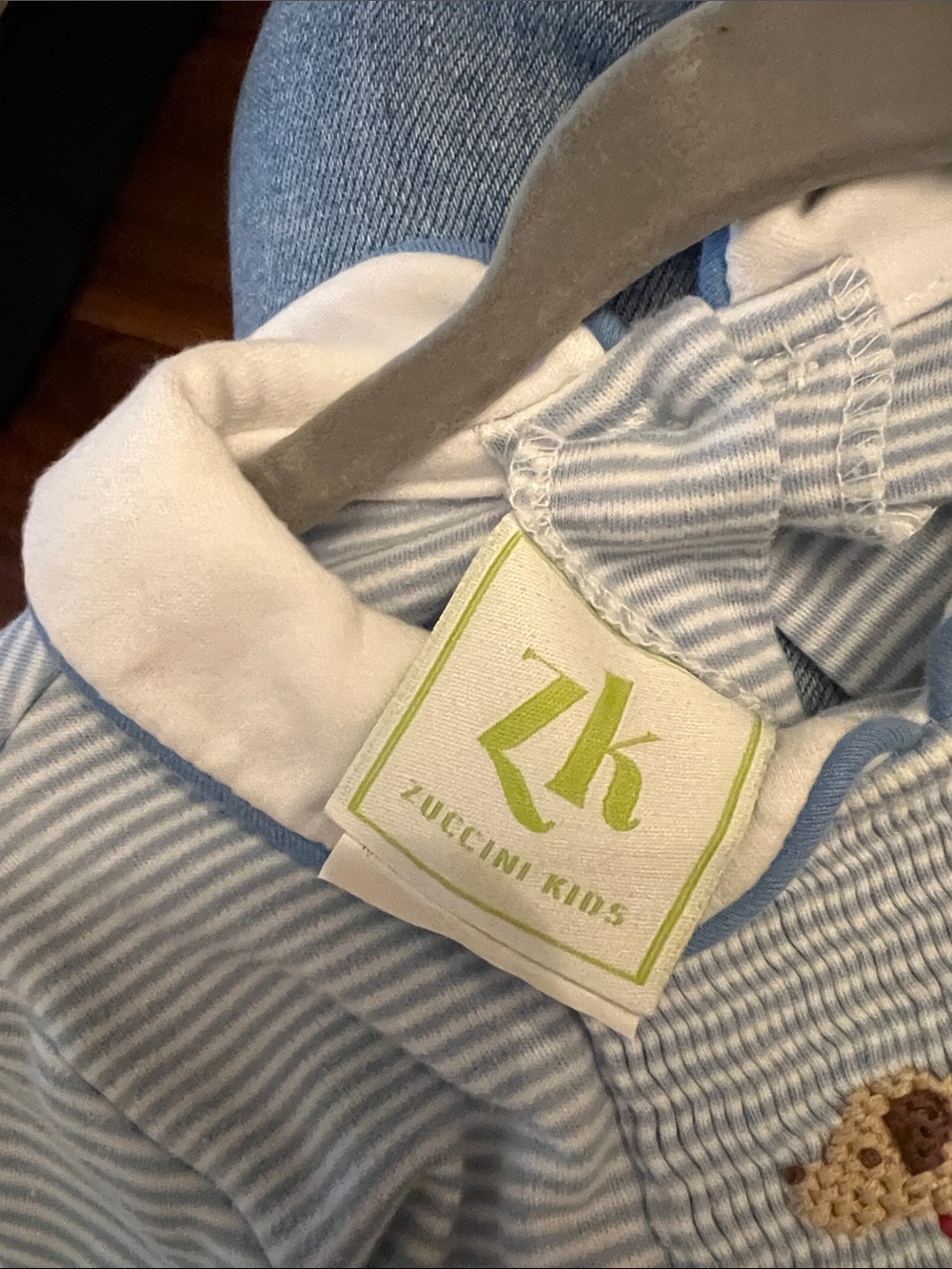 Zuccini Kids Classic Light Blue Striped Romper with Puppy Embroidery - Picture 2 of 4